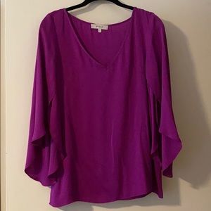 Milly Butterfly Sleeve V-Neck Silk Top Size 6